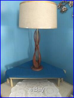 Mid Century Modern Vintage Danish Wood Sculptural Rotating Walnut Table Lamp