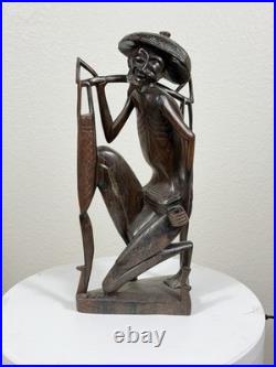 Mid-Century Vintage Balinese Hand-Carved Wood Villager Sculpture Artisan 12 in