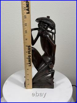 Mid-Century Vintage Balinese Hand-Carved Wood Villager Sculpture Artisan 12 in