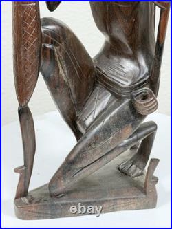 Mid-Century Vintage Balinese Hand-Carved Wood Villager Sculpture Artisan 12 in