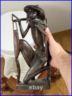 Mid-Century Vintage Balinese Hand-Carved Wood Villager Sculpture Artisan 12 in