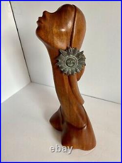 Mid Century Wood Sculpture Woman Bust Lepanto Crafts Vintage Phallic Shape READ