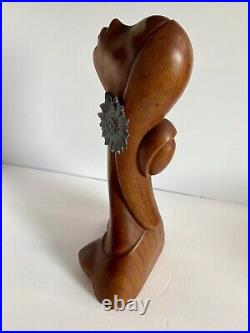 Mid Century Wood Sculpture Woman Bust Lepanto Crafts Vintage Phallic Shape READ