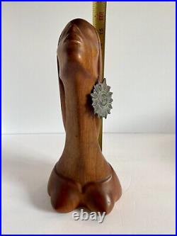 Mid Century Wood Sculpture Woman Bust Lepanto Crafts Vintage Phallic Shape READ