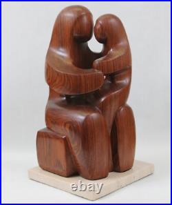 Modernist Cubist 15 Hand Carved Wood Sculpture Mother Child Marble Vintage MCM Modernist Cubist 15 Hand Carved Wood Sculpture Mother Child Marble Vintage MCM