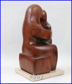 Modernist Cubist 15 Hand Carved Wood Sculpture Mother Child Marble Vintage MCM