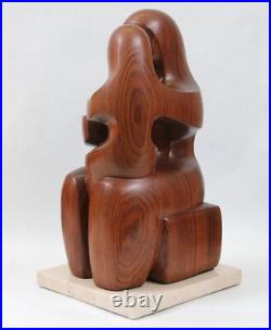 Modernist Cubist 15 Hand Carved Wood Sculpture Mother Child Marble Vintage MCM
