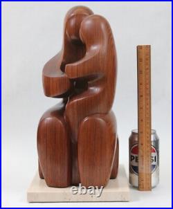 Modernist Cubist 15 Hand Carved Wood Sculpture Mother Child Marble Vintage MCM