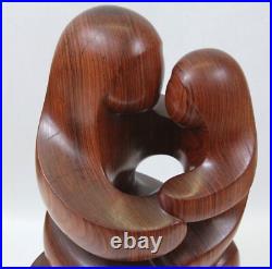Modernist Cubist 15 Hand Carved Wood Sculpture Mother Child Marble Vintage MCM