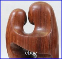 Modernist Cubist 15 Hand Carved Wood Sculpture Mother Child Marble Vintage MCM