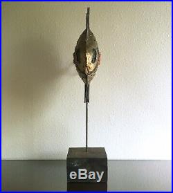 Modernist Emaus Gold Metal & Glass Flounder Fish Sculpture, 1960s Mexico Vintage
