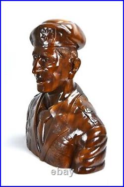 Monumental Vintage Folk Art Carved Wood Bust Sculpture US Military Two Star Gene