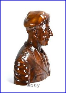 Monumental Vintage Folk Art Carved Wood Bust Sculpture US Military Two Star Gene