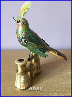 Mullanium Jim Tori Mullan Steampunk Sculpture Bird on MOP Binoculars Assemblage