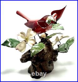 Norman Brumm Enamel on Copper Cardinal & Dogwood Large Sculpture Burl Wood VTG