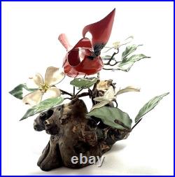 Norman Brumm Enamel on Copper Cardinal & Dogwood Large Sculpture Burl Wood VTG