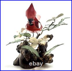 Norman Brumm Enamel on Copper Cardinal & Dogwood Large Sculpture Burl Wood VTG