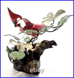 Norman Brumm Enamel on Copper Cardinal & Dogwood Large Sculpture Burl Wood VTG
