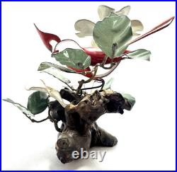 Norman Brumm Enamel on Copper Cardinal & Dogwood Large Sculpture Burl Wood VTG