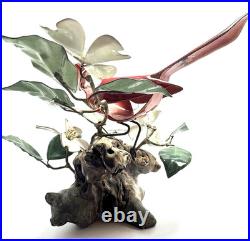 Norman Brumm Enamel on Copper Cardinal & Dogwood Large Sculpture Burl Wood VTG