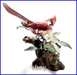 Norman Brumm Enamel on Copper Cardinal & Dogwood Large Sculpture Burl Wood VTG