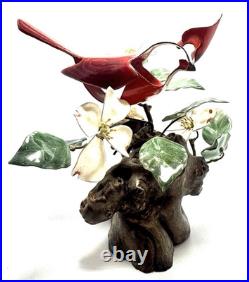 Norman Brumm Enamel on Copper Cardinal & Dogwood Large Sculpture Burl Wood VTG