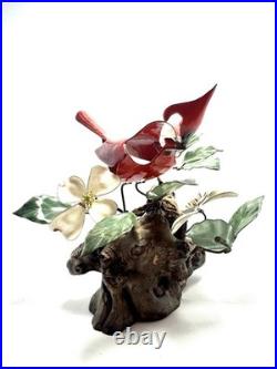 Norman Brumm Enamel on Copper Cardinal & Dogwood Large Sculpture Burl Wood VTG