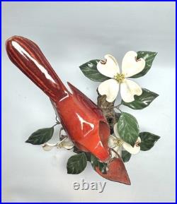 Norman Brumm Enamel on Copper Cardinal & Dogwood Large Sculpture Burl Wood VTG