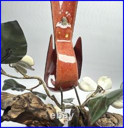 Norman Brumm Enamel on Copper Cardinal & Dogwood Large Sculpture Burl Wood VTG