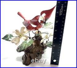 Norman Brumm Enamel on Copper Cardinal & Dogwood Large Sculpture Burl Wood VTG