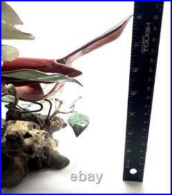 Norman Brumm Enamel on Copper Cardinal & Dogwood Large Sculpture Burl Wood VTG