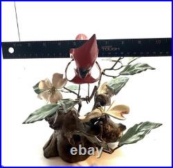 Norman Brumm Enamel on Copper Cardinal & Dogwood Large Sculpture Burl Wood VTG
