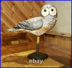 Northern Spotted Owl Art Wood Bird Carving Decoy Carved Signed by Casey Edwards