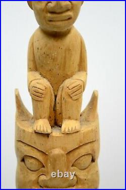 Northwest Coast Hand Carved Wood Sculpture Totem 24 Modern Era Unsigned Vtg