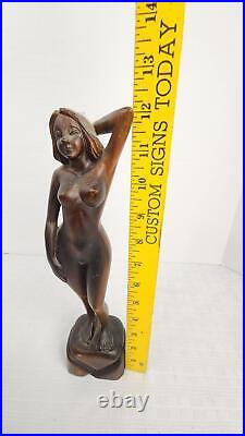 Nude Woman Wood Statue/Sculpture 12 in, Vintage, MCM, ca 1960