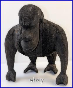 OOAK Hand-Carved Wooden Gorilla Sculpture Signed Vintage 1972 10 Tall