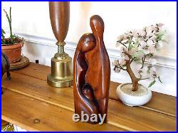 OOAK Vtg 1970's C. Delbrune Minimalist Family Figural Walnut Wood Sculpture