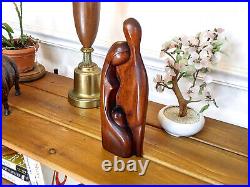 OOAK Vtg 1970's C. Delbrune Minimalist Family Figural Walnut Wood Sculpture