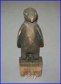 Old Antique Vtg Ca 1900s Folk Art Hand Carved Wooden Crow Figure Original Paint