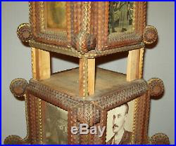Old Antique Vtg Early 1900s Fantastic Tramp Art Photo Tower 42 Tall Great Folk
