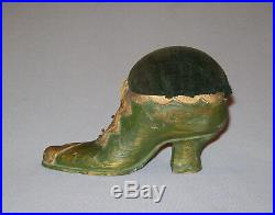 Old Antique Vtg Late 19th C 1800s Hand Carved Folk Art Shoe Pin Cushion Nice