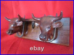 Old Carved Wood Oxen Team Black forest Sculpture Wooden OX Plaque vintage cattle