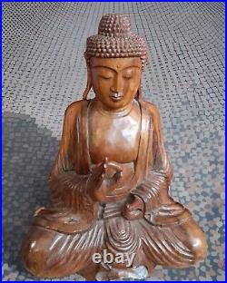 Old Vintage Buddha Sculpture Hand carved wood carving Statue, LARGE