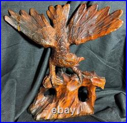 Old Vintage Hand Carved Art Sculpture Wood Carving Eagle Bird Wooden Statue