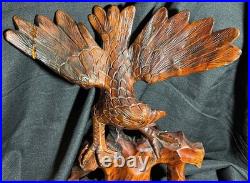 Old Vintage Hand Carved Art Sculpture Wood Carving Eagle Bird Wooden Statue