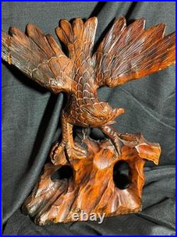 Old Vintage Hand Carved Art Sculpture Wood Carving Eagle Bird Wooden Statue