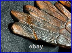 Old Vintage Hand Carved Art Sculpture Wood Carving Eagle Bird Wooden Statue