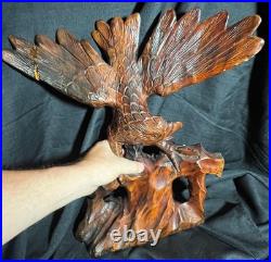 Old Vintage Hand Carved Art Sculpture Wood Carving Eagle Bird Wooden Statue