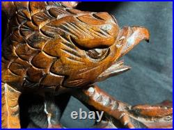 Old Vintage Hand Carved Art Sculpture Wood Carving Eagle Bird Wooden Statue