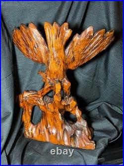 Old Vintage Hand Carved Art Sculpture Wood Carving Eagle Bird Wooden Statue